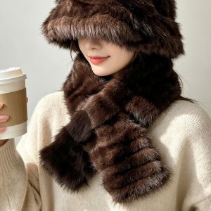 RANZH Thick Winter Hat Scarf Set Windproof Warm Fur Snood Scarf Fashion Faux Fur Faux Fur Hat Scarf Set Winter