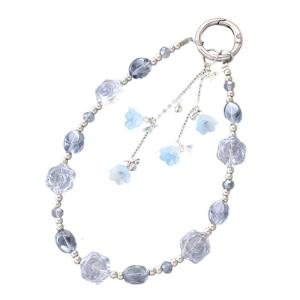 Fashion Rose Charm Phone Lanyard Bracelet Cellphone Strap Elegant Colorful Beaded Pendant Antilost Wrist Chain