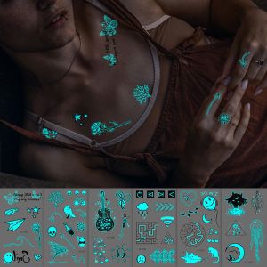 BEAUTYLASS เรืองแสง สีฟ้า กุหลาบ ข้อมือใบหน้า ผีเสื้อ ปาร์ตี้ สติกเกอร์โอนน้ำ รอยสักปลอม สติ๊กเกอร์ศิลปะร่างกาย สติกเกอร์รอยสัก