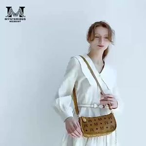 JNK #M003 PU Leather Baguette Sling Bag Lock Design Practical Storage (White Brown Coffee)