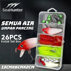 SeaHunter Umpan Pancing Casting Set Box 26PCS Minnow Soft LureMetal Jig SpoonFishing Hook Float Combo Fishing Lure