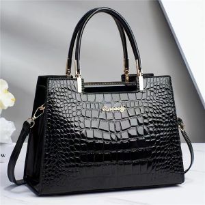 French luxury crocodile pattern womens bag shoulder bag patent leather glossy handbag