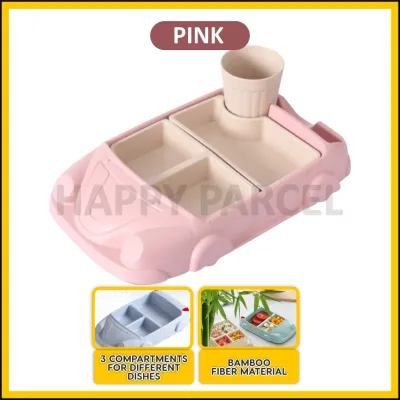4 in 1 Car-Shaped Bamboo Fibre Plate Baby Set Dinnerware Kid Plate Set Children Plate Food Dish Baby Plate Set 儿童餐用竹制碟