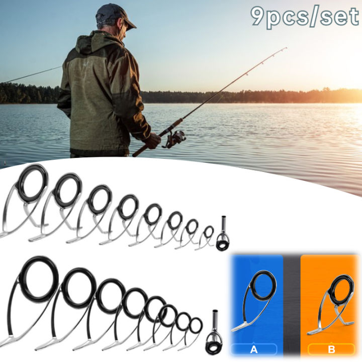9pcs Fishing Rod Top Ring Tip Eye Guide Replacement Rod Guides Building Kit  Durable