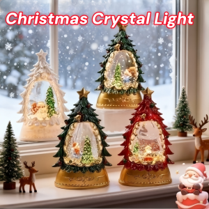 Christmas Snowflake Lamp Desktop Xmas Crystal Ornament Light Retro Snowing Light Small Landscape Decoration