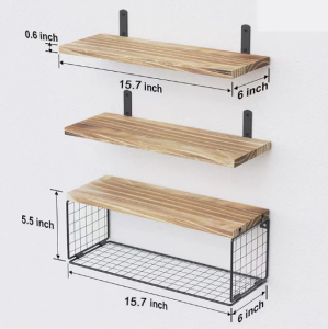 3PC Wooden colored wall mounted storage rack Suitable for multiple scenarios such as bathrooms