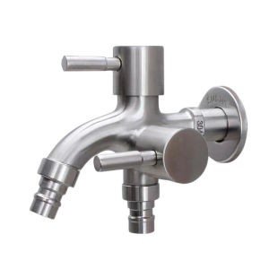 304 Stainless Steel 2 Way Faucet Valvet Bibcock Faucet Two Way Water Washer Tap Faucet Black / Silver