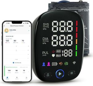 Automatic Upper Arm Monitor for Home Use – One-Touch LED Backlit Display Bluetooth Sync 8.7"-17.3" Cuff Dual User 240 Readings USB-C/Battery (4AA Included)