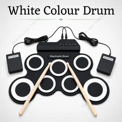 Roll-Up Portable Foldable Electronic Silicon Drum Pad Kit with Stick (Green/Black)