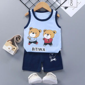 AILEBE Kids Sets Sleeveless Sando Tank Top Shorts Pure Cotton Soft Breathable Summer OOTD Daily Wear Outdoor For Boys 0-5 Years Old