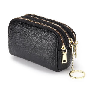 Royal BaggerSmall Genuine Cow Leather Coin Purse Three Zip Pouch Key Holder Case Short Wallet Purses for Women