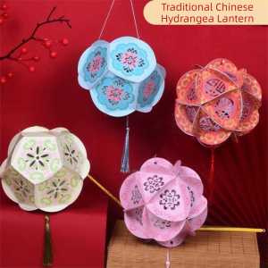 Lunara lantern chinese灯笼 traditional 中秋节灯笼 LED Glowing Light Hydrangea Paper Lantern Paper Craft Kit Hollow Out Design DIY Festival Craft Kit Lantern Handmade Festive Ornament Eco Friendly Material Chinese Hollow Decor Kindergarten Craft Class