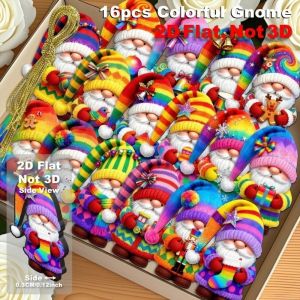 NAELIN 16 Pieces Set Thiết kế 2D Đồ trang trí treo Giáng sinh Treo Ông già Noel Đồ trang trí  dây chuyền ngày lễ  Gỗ Đồ trang trí ông già Noel Cây thông Noel