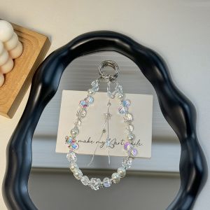 DUDAN Pearl Bling Crystal Phone Chain Anti-lost Short Tassel Butterfly Phone Lanyard Cute Light Luxury Style Phone Case Wrist Strap Female Lady Girl