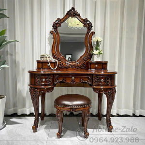BÀN TRANG ĐIỂM TÂN CỔ ĐIỂN NHẬP KHẨU GỖ GÕ TỰ NHIÊN 908GG