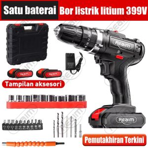 Mesin Bor Baterai Listrik Portable Tanpa kabel Cordless Screwdriver Bor Impact Besi Tembok Beton Kayu