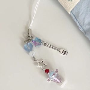 XENMART Kawaii Phone Charms Pendant Pink Y2K Peach Car Key Ring Fashion Cute Bowknot Bead Sweet Girl Keychain