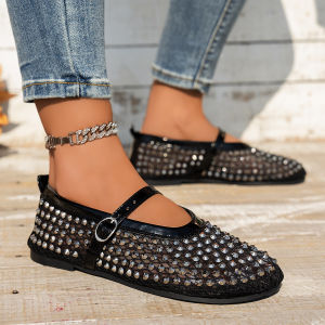 Free Shipping Plus-Size Flat Sandals WomenS New Summer Collection Rhinestone Mesh Sandals WomenS Sandals For Women