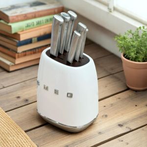 SMEG Knife Holder Set Smag Vintage Stainless Steel Kitchen Knife Home Kitchen Knife Seven Piece Set Cream Color