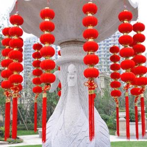 20/30pcs Small Flocking Red Lanterns Wedding Party Decor Gift DIY Craft Traditional Chinese Plastic Lanterns New Year Decor