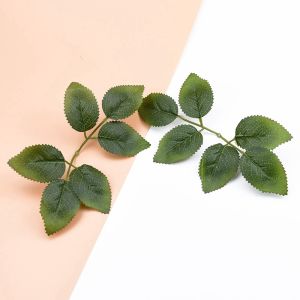 SWEET 10/50 ชิ้น ของตกแต่งบ้าน พวงหรีด อุปกรณ์สำหรับคู่แต่งงาน ใบสีเขียว พืชปลอม ใบกุหลาบประดิษฐ์
