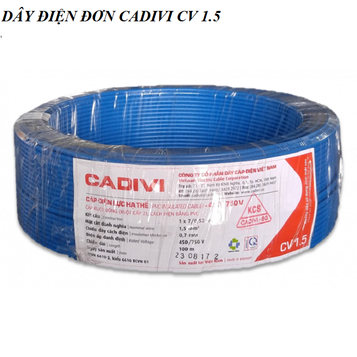 [HCM]DÂY ĐIỆN ĐƠN CADIVI 1.5 CUỘN 100 MÉT
