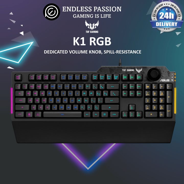 ASUS TUF Gaming K1 RGB keyboard with dedicated volume knob, spill ...