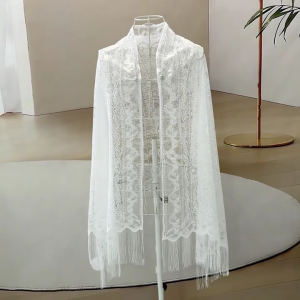 Formal Event Lace Scarf Hollowout Shawl Wrap For Women with Tassels Designs Comfortable Breathable Dress Shoulder Wrap