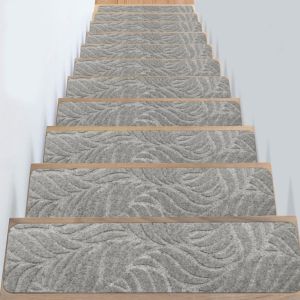 SWEET 3PCS Self Adhesive Embossed Banana Leaves Staircase Mat Washable Embossed Carpet Anti Slip Pad Protection Cover Pet Friendly Stair Tread Carpet For Kids Elder