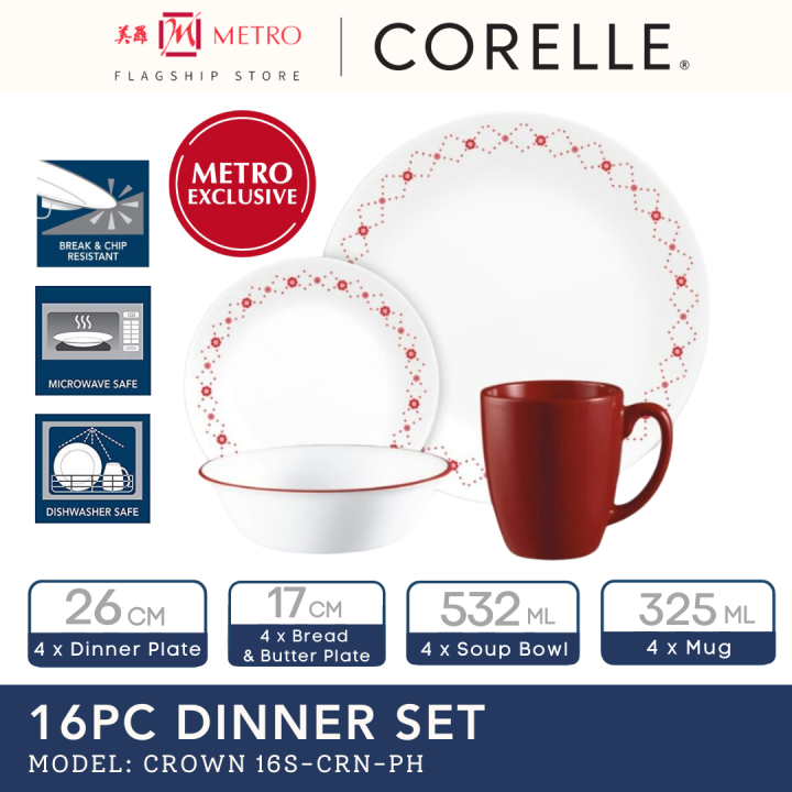 Corelle 16pc Dinner Set | Crown 165-CRN-US | Lazada Singapore