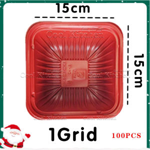 100PCS High-Quality Red Bento With Lid 1/2/3/4/5Partition Wholesale Of Grid Waimai Packaging