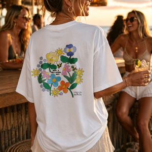 [Local Stock] HBESTY  Floral Bee Text T-Shirt Crew Neck Short Sleeve Have A Bee-Utiful Day Signature Goth Aesthetic Women Clothing Harajuku Y2k Top