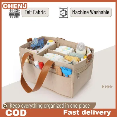 CHENJ Baby Felt Storage Nursery Organizer Basket Infant Diaper Bag With Handle Kids Storage Carrier Large Capacity For Outings