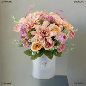 [COD] ZHONGYI0 1PC Artificial Rose Flowers Wedding Home Bedroom Decor Bridal Bouquet Garden Silk Dahlia Hydrangeas Vase For Board Outdoors