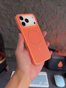 เคสศัพท์สีส้มทึบระบายความร้อนสำหรับ iPhone 17 16 15 Pro Max Plus ฝาหลังแข็ง Air PC