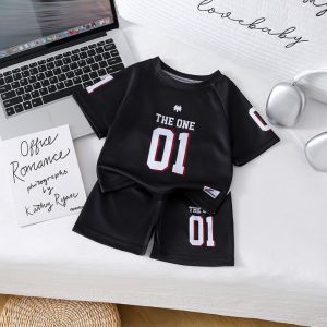AILEBE Kids Sets Letter Print Short Sleeve Top Shorts Set Lightweight Breathable Summer Sporty Wear Loose Comfy Fit For Easy Movement Pambahay OOTD For Baby Boys 0-5 Years