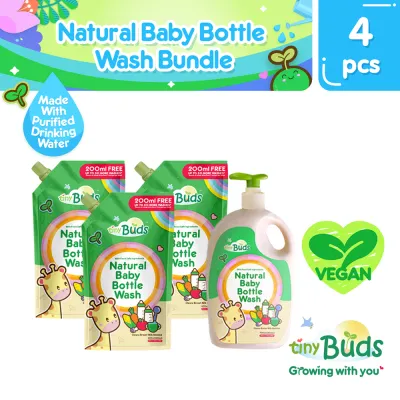 Tiny Buds Baby Bottle and Utensil Wash 700ml with 3-Piece 600ml Refill Pack