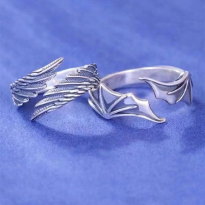 2 Pcs Paired Vintage Rings Fashionable Angel Wing Retro for Women Men Couples Matching BFF Gifts