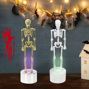 FGBP Glowing LED Skeleton Ornaments Colorful Light Plastic Halloween Props Household Simulation Human Skeleton Lamp Ghost Festival