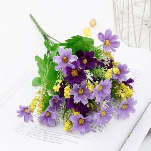 [1Bouquet] 28 flowers Chrysanthemum Artificial Flower Silk Fake Daisy Bouquet Home Living Wedding Decorative