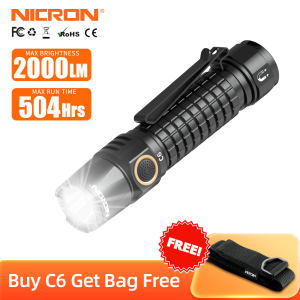 Đèn Pin Nicron C6 2000 lumen EDC có chùm tầm xa 379 mét đèn pin sạc USB C có kẹp túi Đèn Pin Đèn LED chống nước IPX8 để cắm trại ngoài trời Đi Bộ Săn Bắn Câu Cá