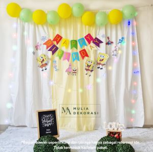 Backdrop Dekorasi Set UlangTahun Happy Birthday Pesta Anak Paket Spongebob