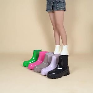 Fashion Rain Boots Shoes For Women PVC Solid Anti-slip Wear-resistant Thick Soled Shoes Low Cut High Top Round Toe Waterproof Water Shoes2026