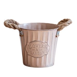 SIMPL American Style Iron Flower Pot Light Brown Vintage Succulent Flowerpot Multipurpose Woven Rope Handle Metal Planter Home Decor