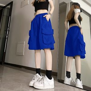 Women korean casual shorts cargo pants loose solid color sports minimalist style drawstring shorts