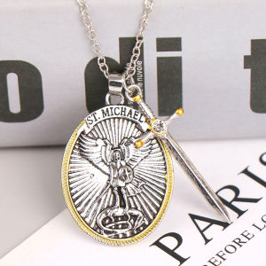 [haoh] Catholic Patron Saint Pendant Michael St. Michael The Archangel Pendant Necklace