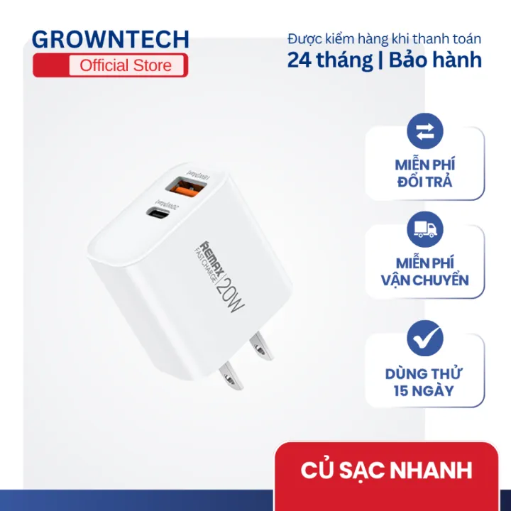 Củ sạc nhanh Recci RP-U120 20W hai cổng PD QC sạc ổn định tương thích ...
