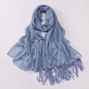 Jifang lấp lánh kim sa lấp lánh quả tua pha lê đồng bằng Chiffon cát khăn choàng khăn quàng Pashmina dài tiệc cưới Khăn trùm đầu hijab hồi giáo khăn choàng wc107
