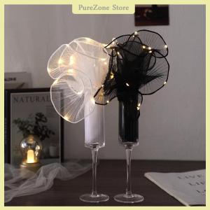 [PureZone] 1Pcs LED Flower Wrapping Paper With Lights Lace Mesh Wave Yarn Florist Bouquet Packaging Decoration Wedding Birthday Gifts