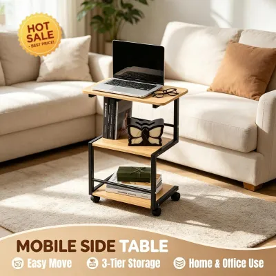 Movable Coffee Tea Table Sofa Side Table With Wheels Small Bedside Table Laptop Table For Home Bedroom Storage Rack